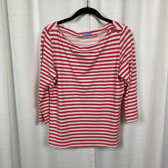 J.McLaughlin Catalina Cloth Red&White Stripe 3/4 Sleeve Wavesong Top Sz.M - Picture 1 of 13